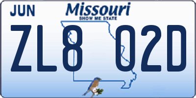 MO license plate ZL8O2D
