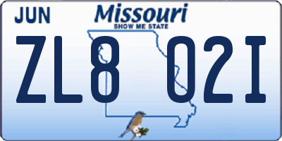 MO license plate ZL8O2I