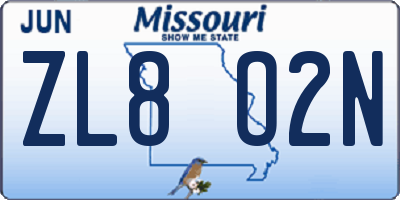 MO license plate ZL8O2N