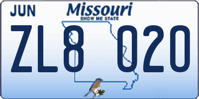 MO license plate ZL8O2O