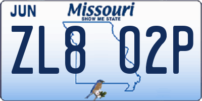 MO license plate ZL8O2P