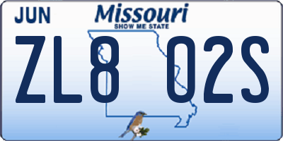 MO license plate ZL8O2S