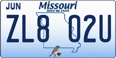 MO license plate ZL8O2U