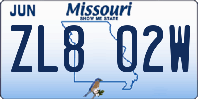 MO license plate ZL8O2W