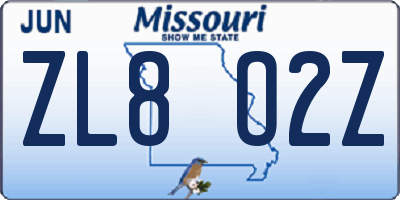 MO license plate ZL8O2Z