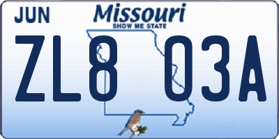 MO license plate ZL8O3A