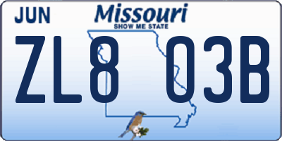 MO license plate ZL8O3B