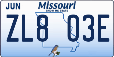 MO license plate ZL8O3E
