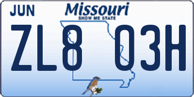 MO license plate ZL8O3H