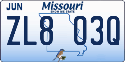MO license plate ZL8O3Q