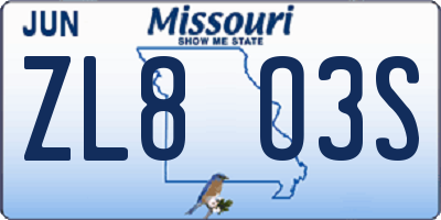 MO license plate ZL8O3S