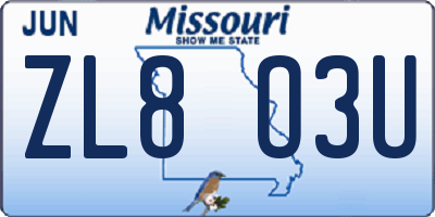 MO license plate ZL8O3U