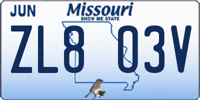 MO license plate ZL8O3V