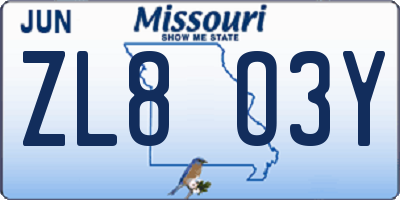 MO license plate ZL8O3Y