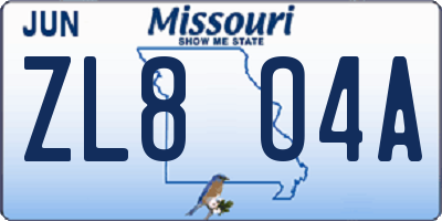 MO license plate ZL8O4A