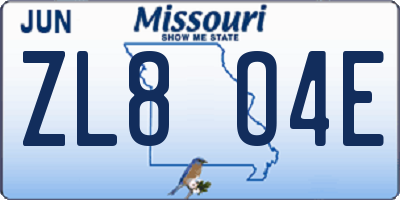 MO license plate ZL8O4E