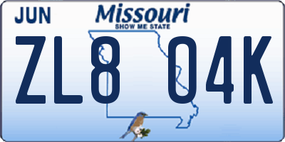 MO license plate ZL8O4K