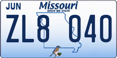 MO license plate ZL8O4O