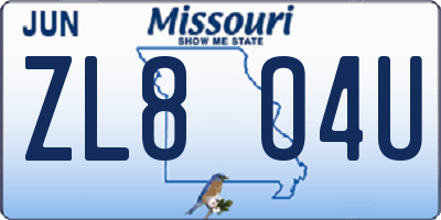MO license plate ZL8O4U