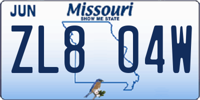 MO license plate ZL8O4W