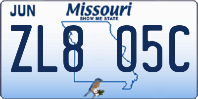 MO license plate ZL8O5C