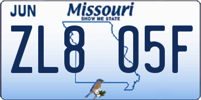 MO license plate ZL8O5F