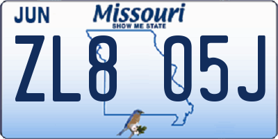MO license plate ZL8O5J