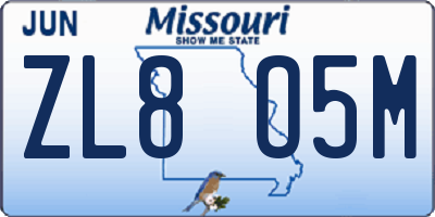 MO license plate ZL8O5M