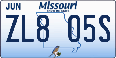 MO license plate ZL8O5S