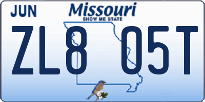 MO license plate ZL8O5T