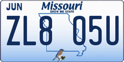 MO license plate ZL8O5U
