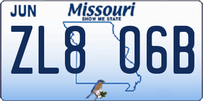 MO license plate ZL8O6B