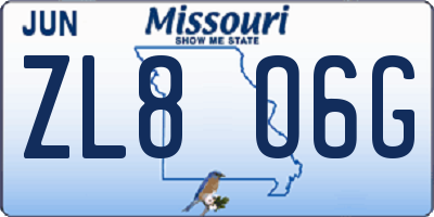 MO license plate ZL8O6G