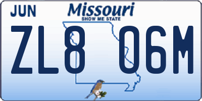 MO license plate ZL8O6M