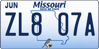 MO license plate ZL8O7A