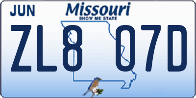 MO license plate ZL8O7D