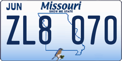 MO license plate ZL8O7O