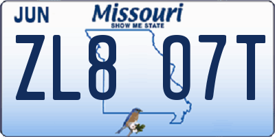 MO license plate ZL8O7T