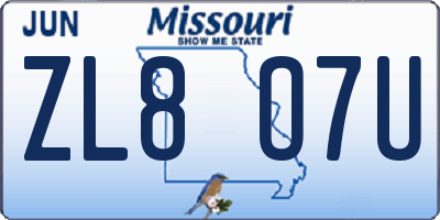 MO license plate ZL8O7U