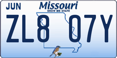 MO license plate ZL8O7Y