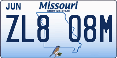 MO license plate ZL8O8M