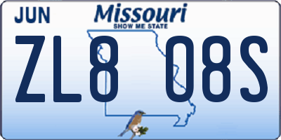 MO license plate ZL8O8S