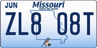 MO license plate ZL8O8T