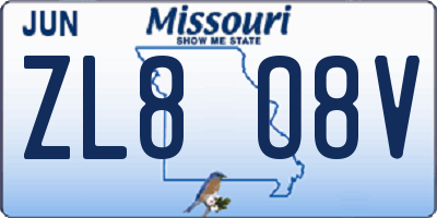 MO license plate ZL8O8V