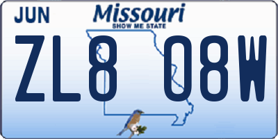 MO license plate ZL8O8W