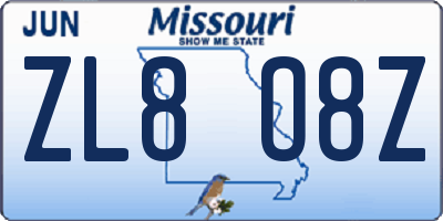 MO license plate ZL8O8Z
