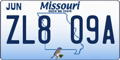 MO license plate ZL8O9A