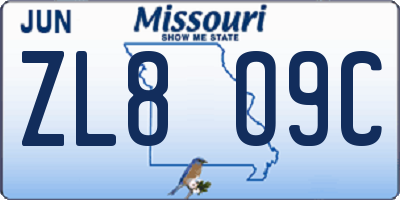 MO license plate ZL8O9C