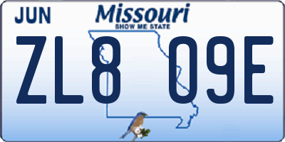 MO license plate ZL8O9E