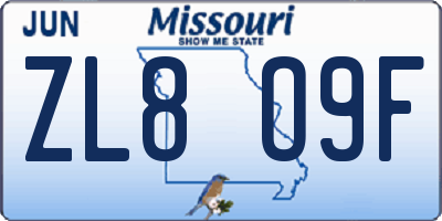 MO license plate ZL8O9F